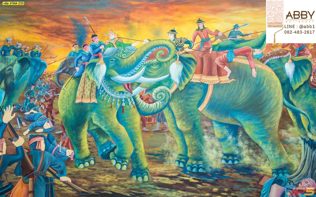 ภาพวาดศิลปะจิตรกรรมไทยศึกทรงช้าง