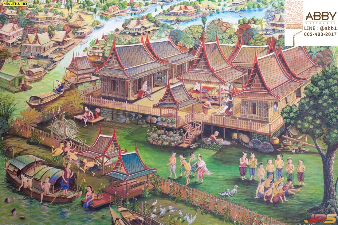 วอลเปเปอร์ลายวิถีไทยริมแม่น้ำในอดีต