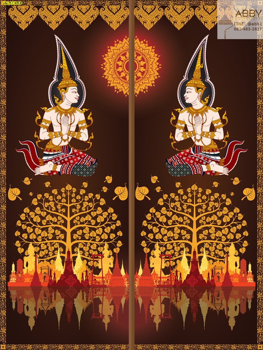 ภาพประตูลายไทยเทพพนมกับต้นโพธิ์ทองสวยๆ
