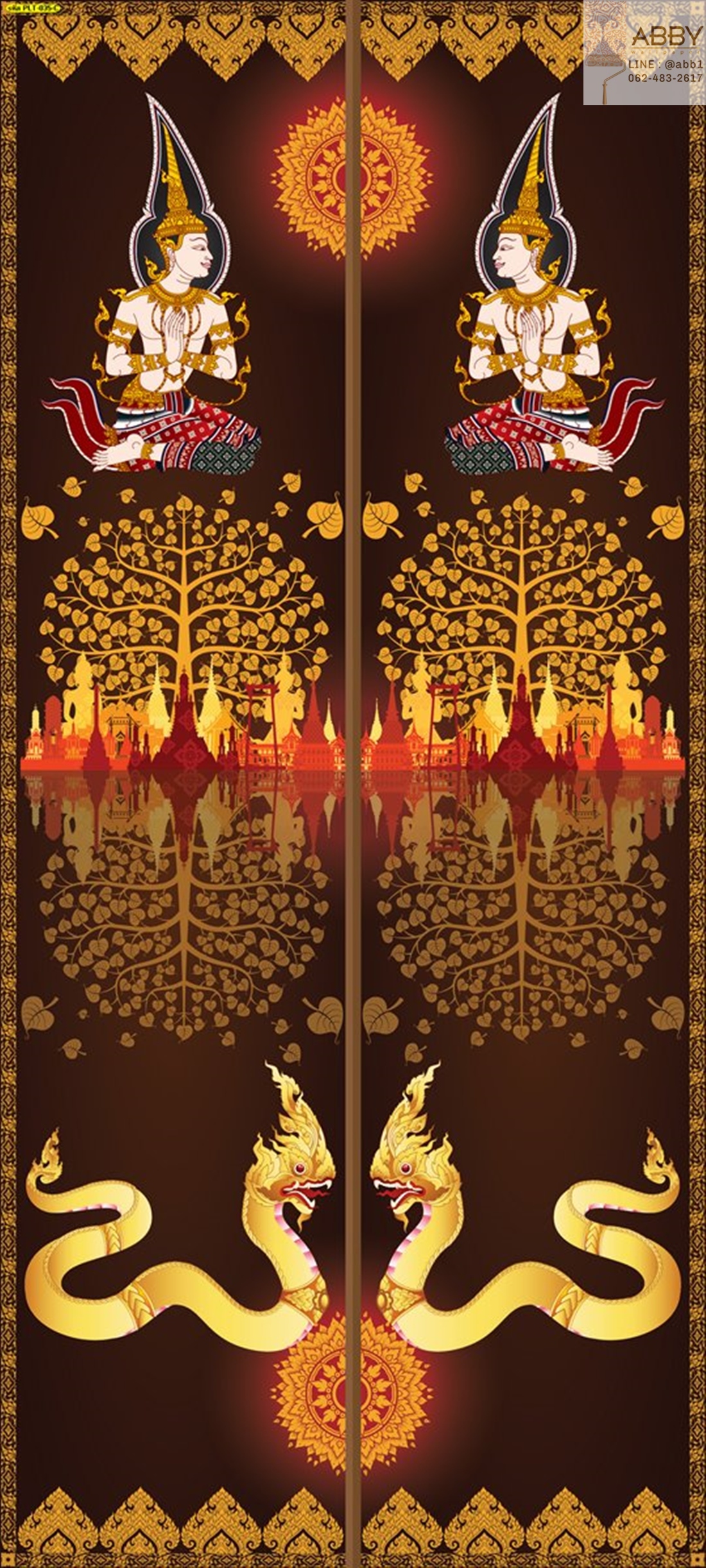 ภาพประตูลายเทพพนมต้นโพธิ์พญานาคสีทอง