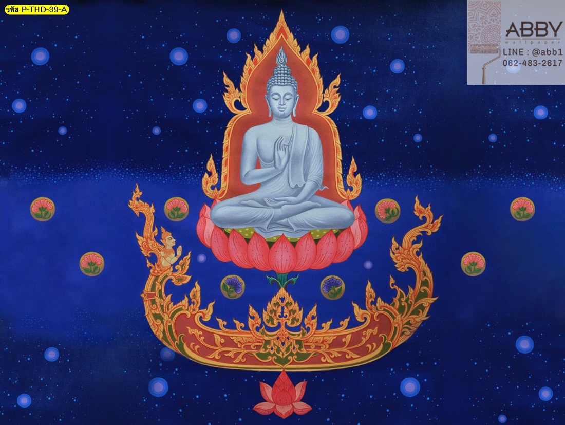 ภาพวาดพระพุทธเจ้าประทานความสุขพื้นสีน้ำเงิน