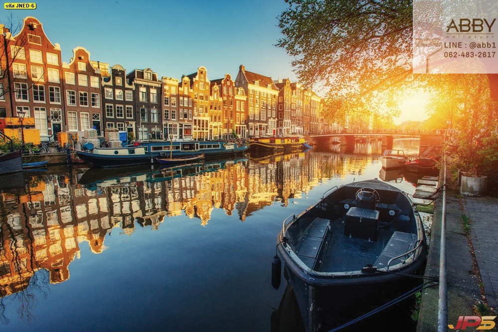 วอลเปเปอร์ภาพคลองอัมสเตอร์ดัมตอนพระอาทิตย์ตก